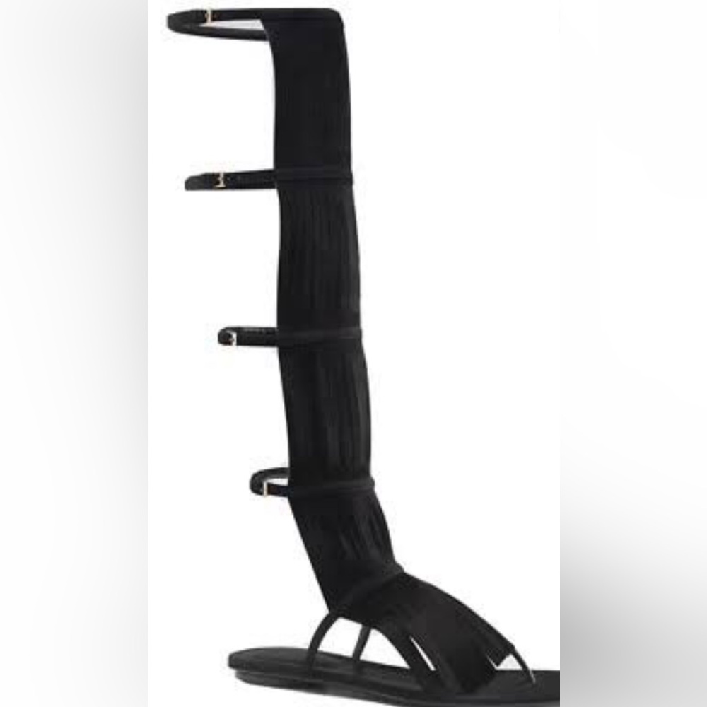 Gucci Becky Tall Fringe Black Gladiator Sandals 38